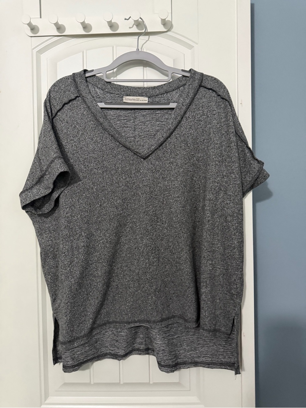 Zenana Outfitters Heather Charcoal V-Neck Relaxed Short Sleeve Top